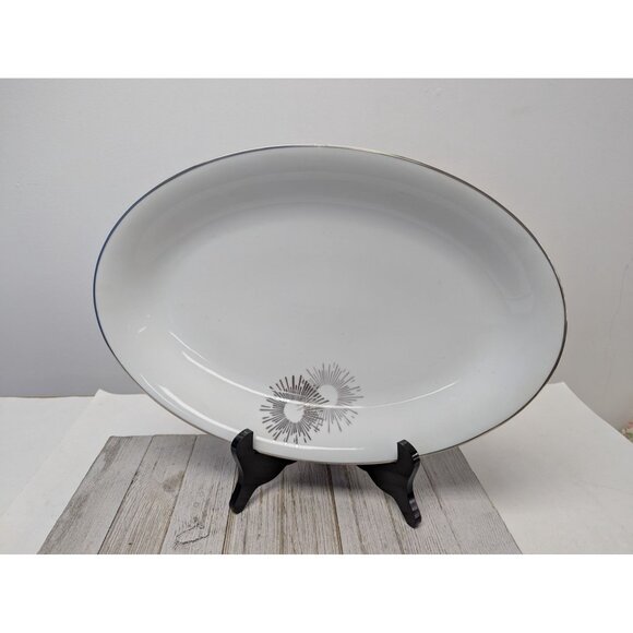 Vintage Kutani Serving Platter 16"X11" White & Silver Gray Bursts Japan - Picture 1 of 7
